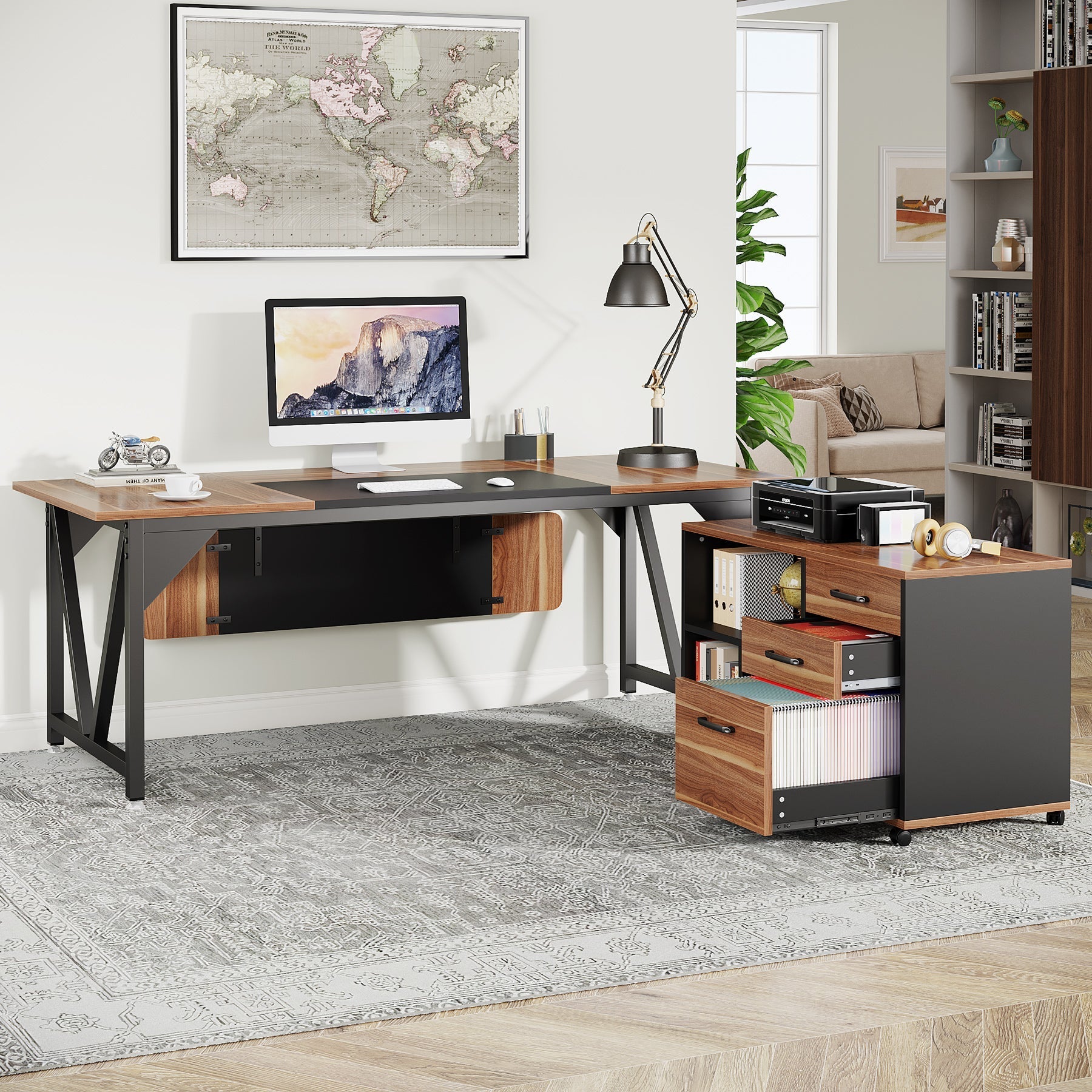 Large L-Shaped Desk, 70.8" Executive Desk with 35.4" File Cabinet Tribesigns